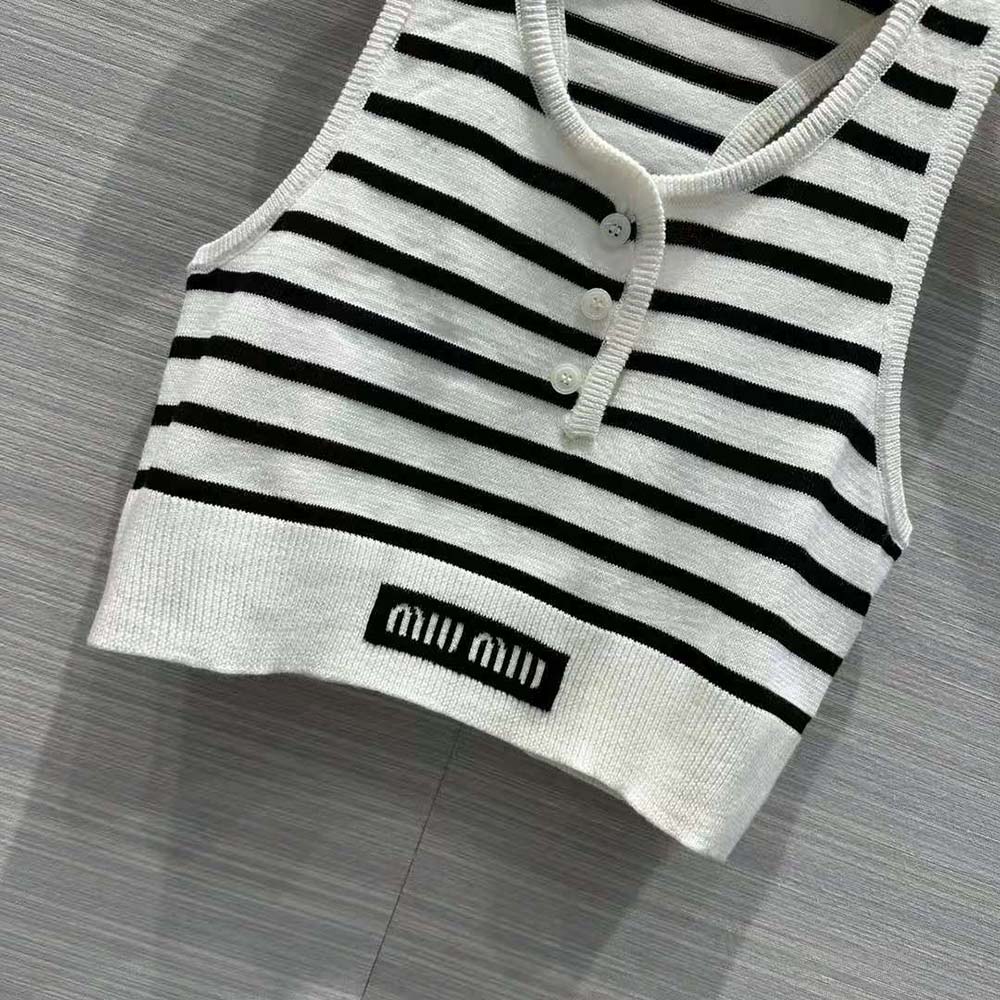 Miu Miu Women Cotton Top with Intarsia Logo-White - image 9