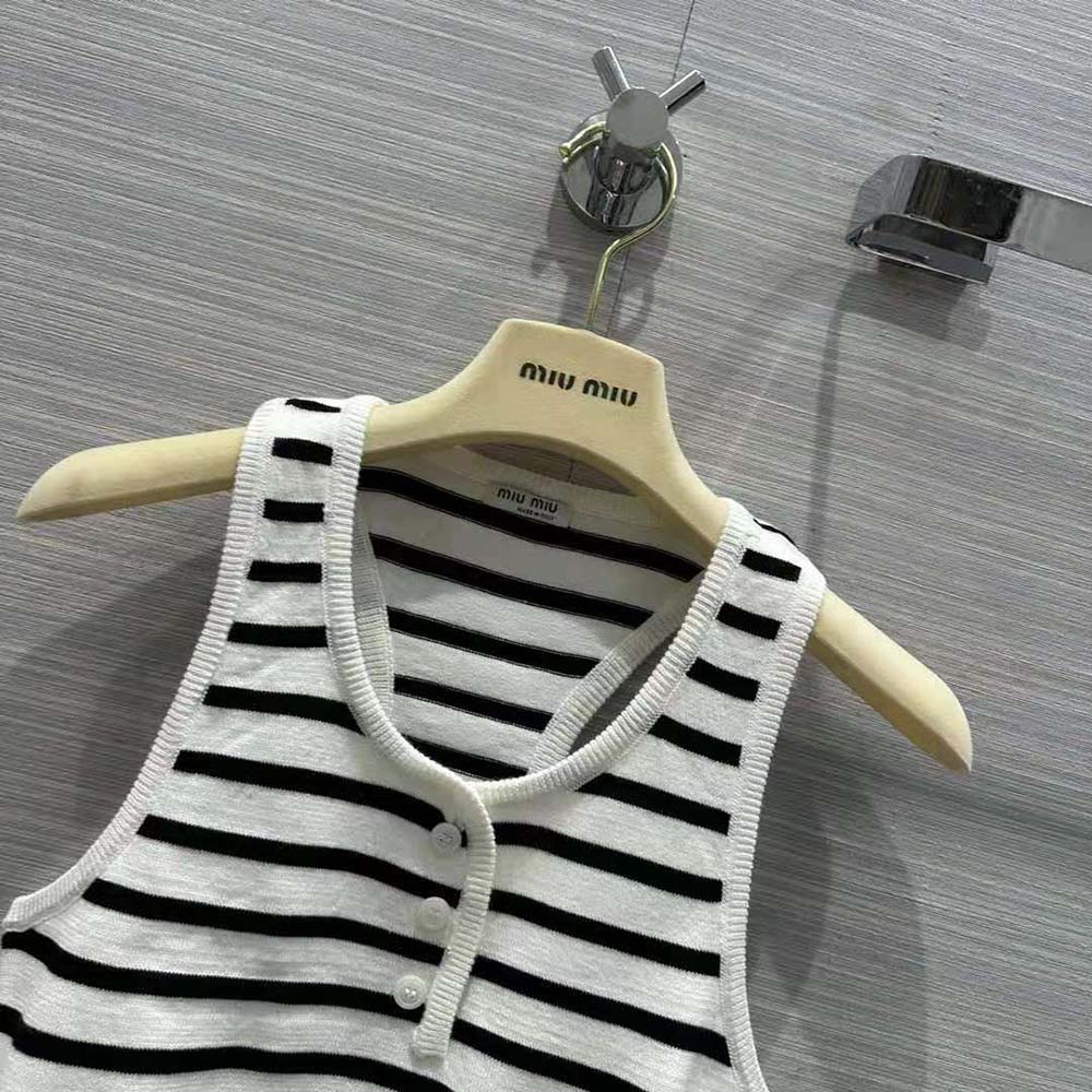 Miu Miu Women Cotton Top with Intarsia Logo-White - image 4