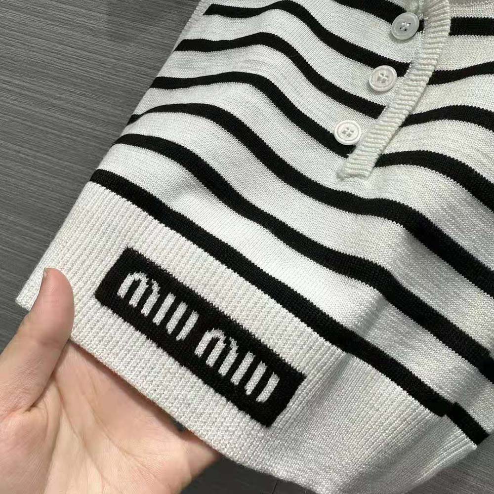 Miu Miu Women Cotton Top with Intarsia Logo-White - image 8