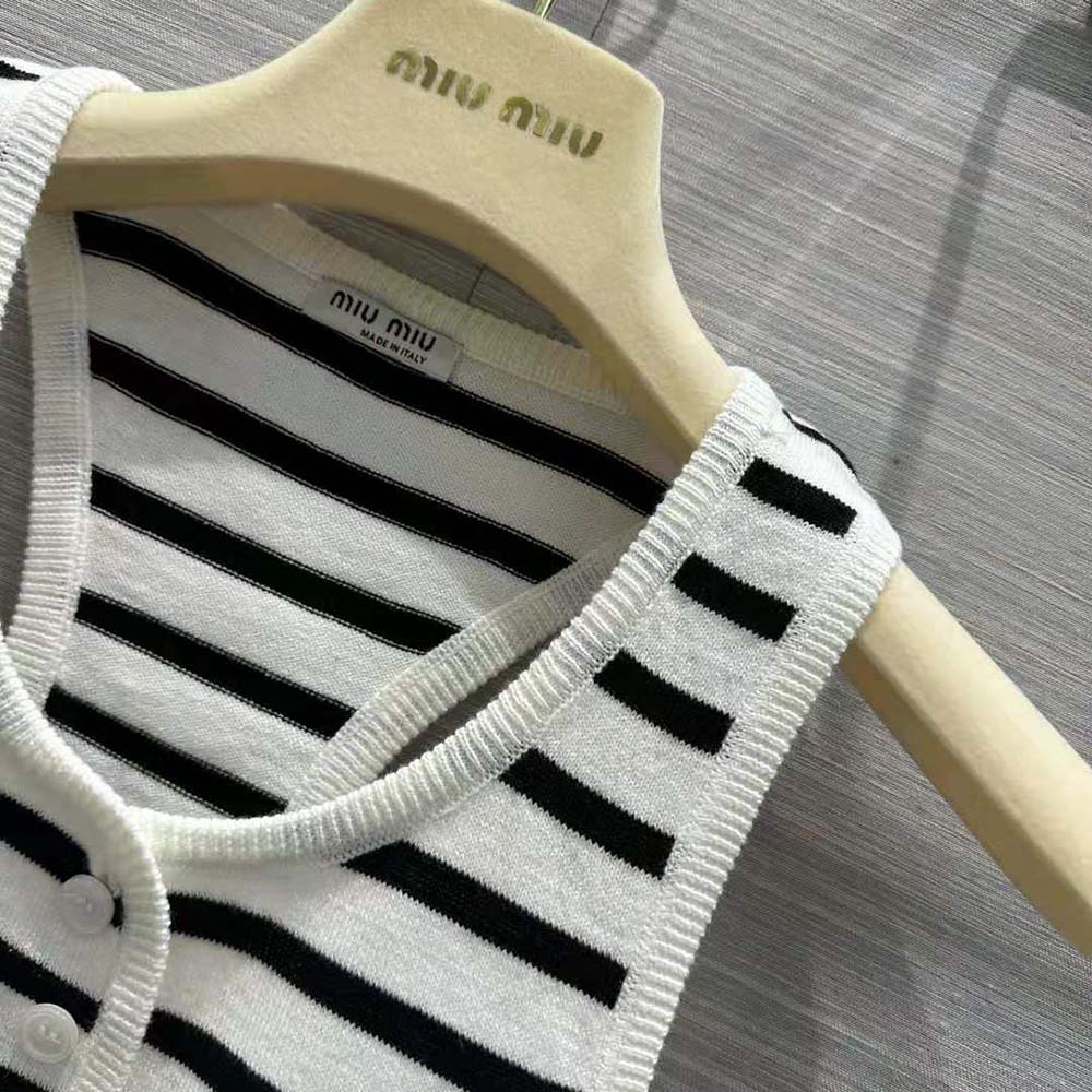 Miu Miu Women Cotton Top with Intarsia Logo-White - image 6