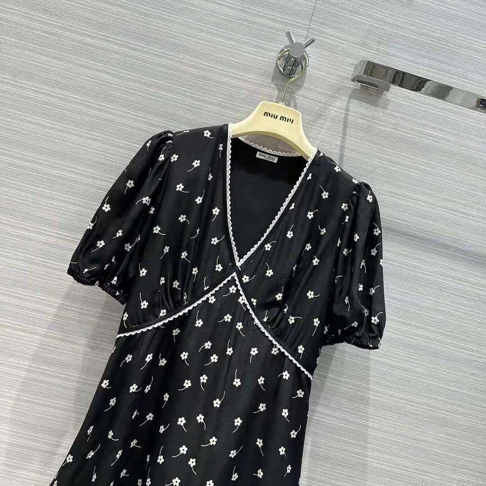 Miu Miu Women Crepe De Chine Mini-Dress-Black - image 4