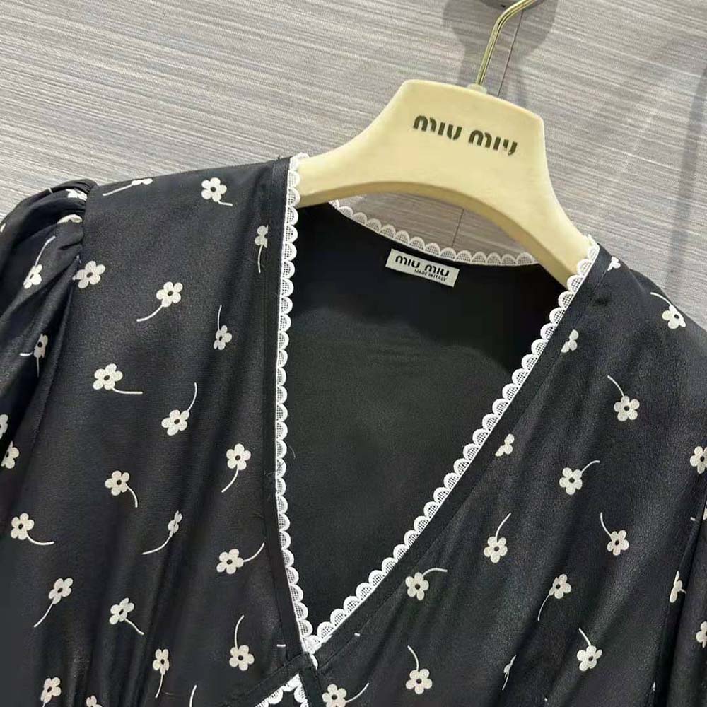 Miu Miu Women Crepe De Chine Mini-Dress-Black - image 5