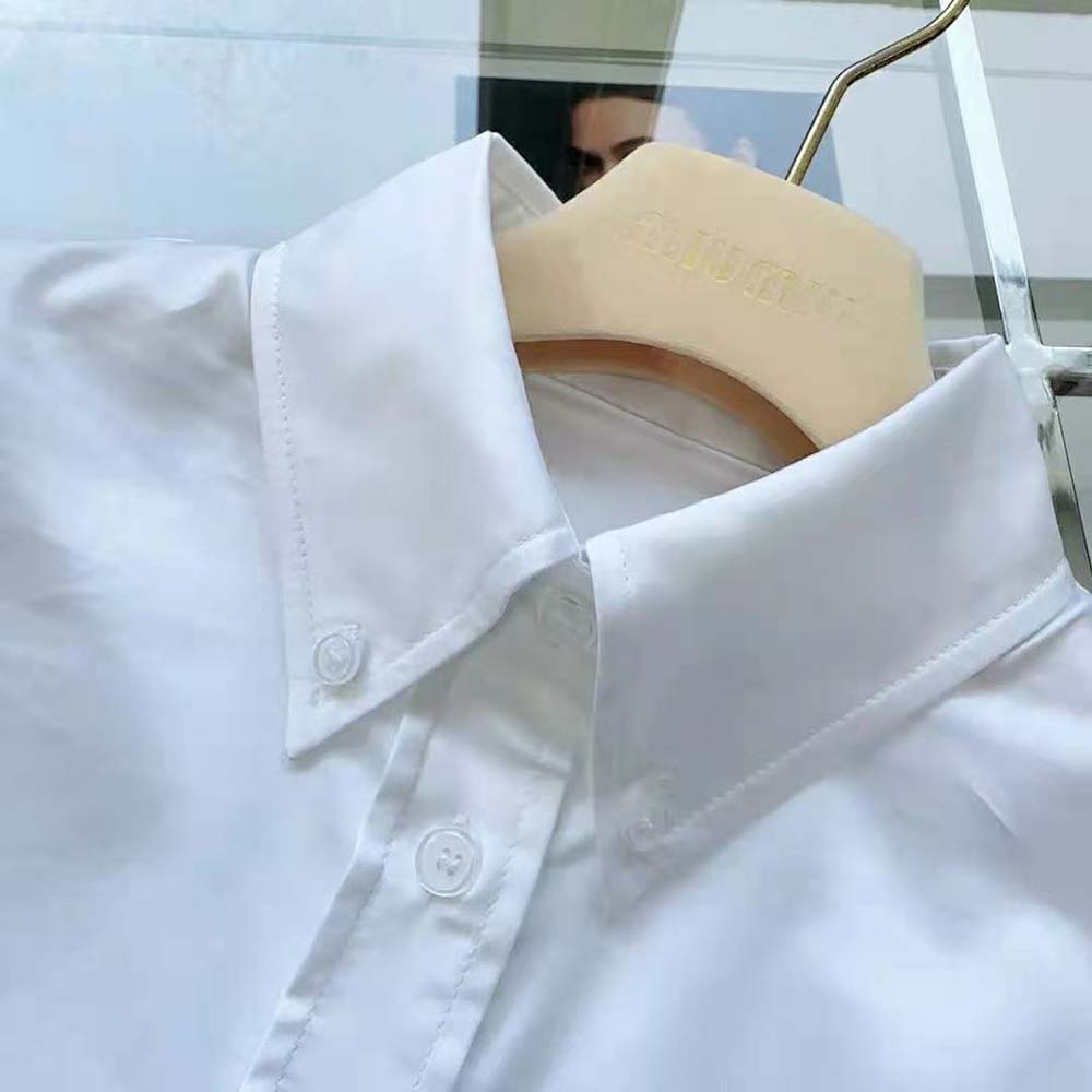 Miu Miu Women Cropped Poplin Shirt with Embroidered Logo-White - image 7