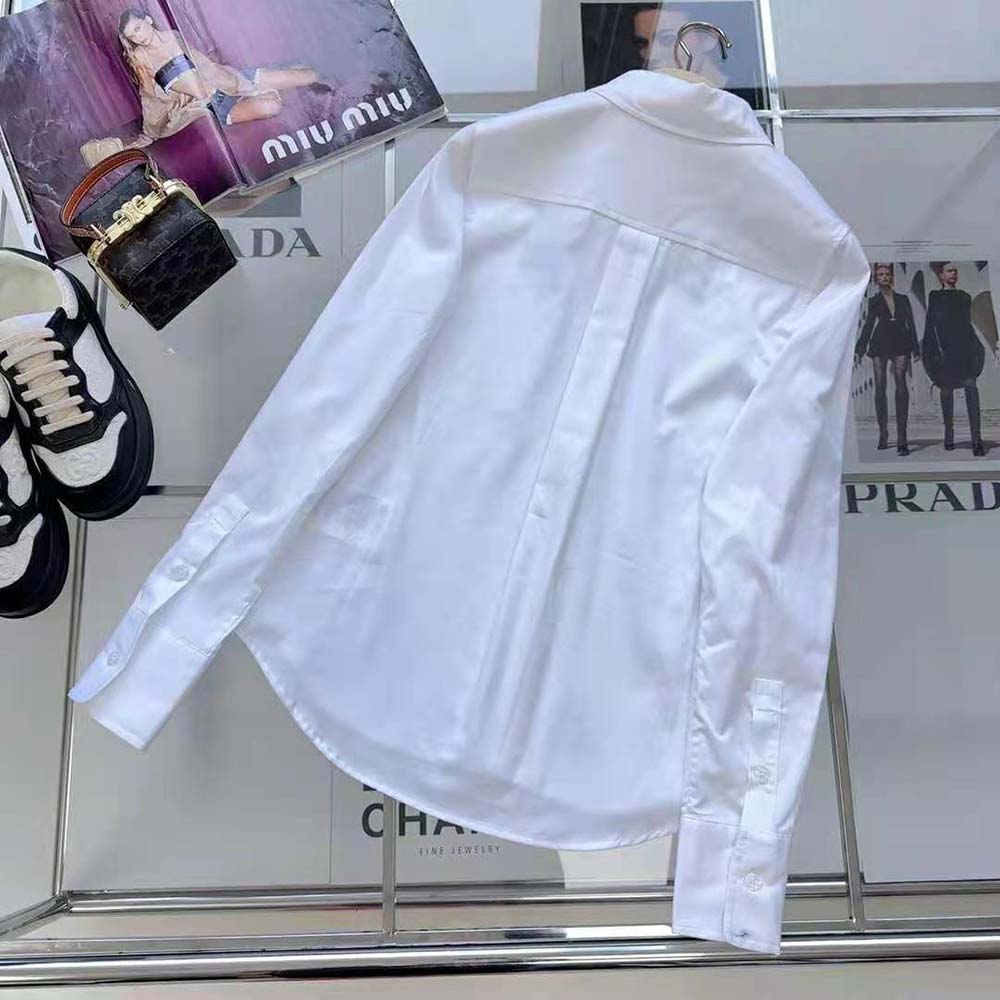 Miu Miu Women Cropped Poplin Shirt with Embroidered Logo-White - image 5