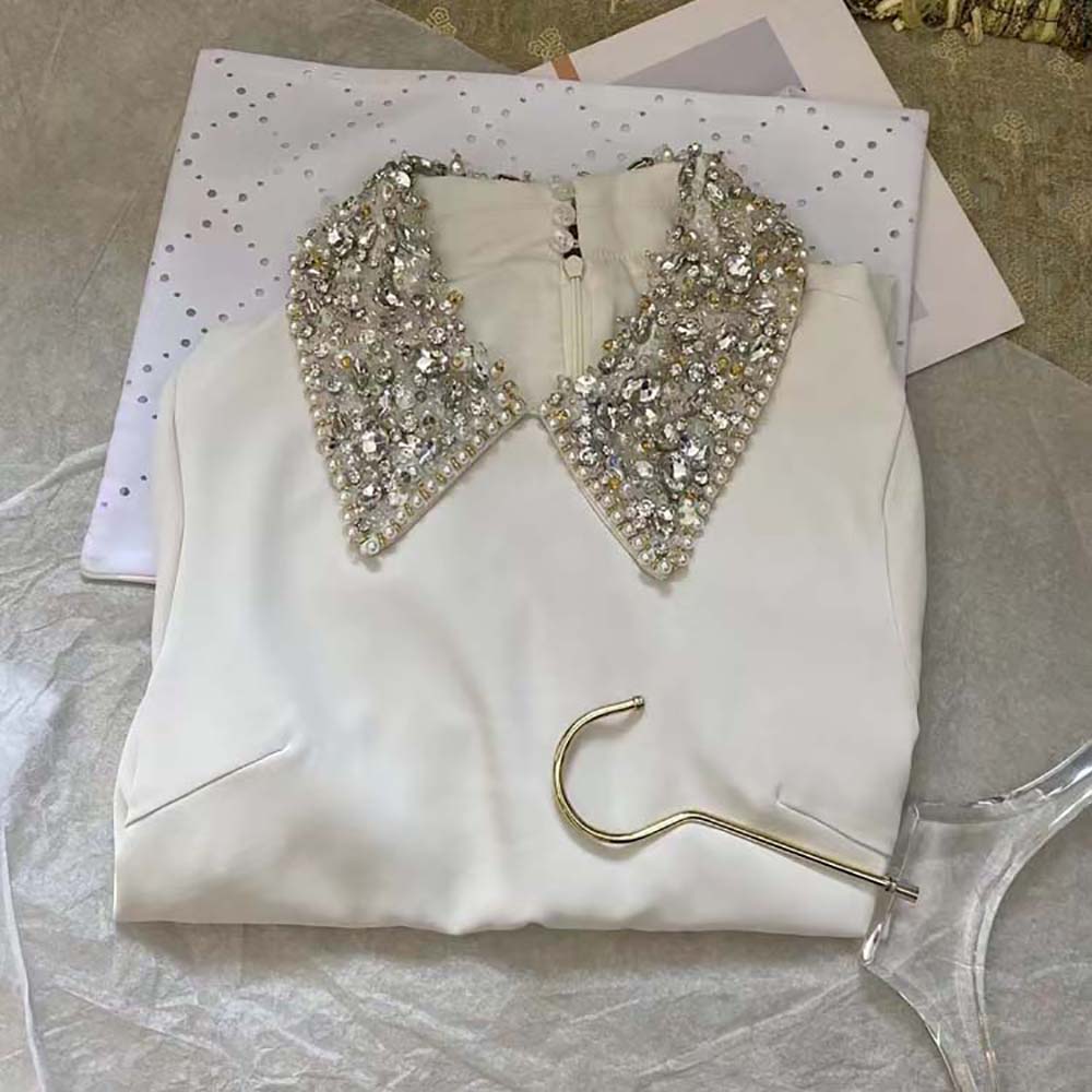 Miu Miu Women Crystal-Embellished Shift Dress-White - image 6