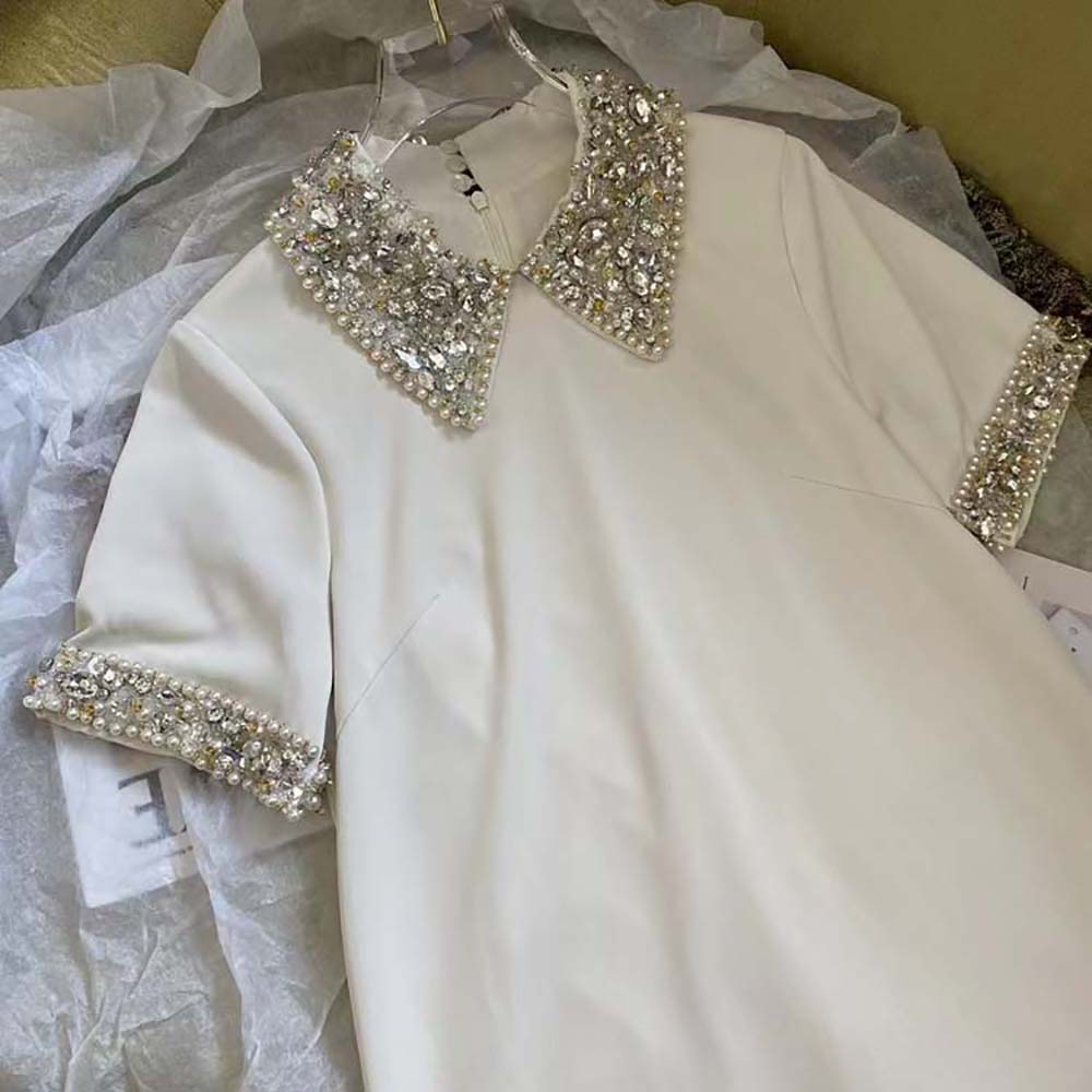 Miu Miu Women Crystal-Embellished Shift Dress-White - image 7