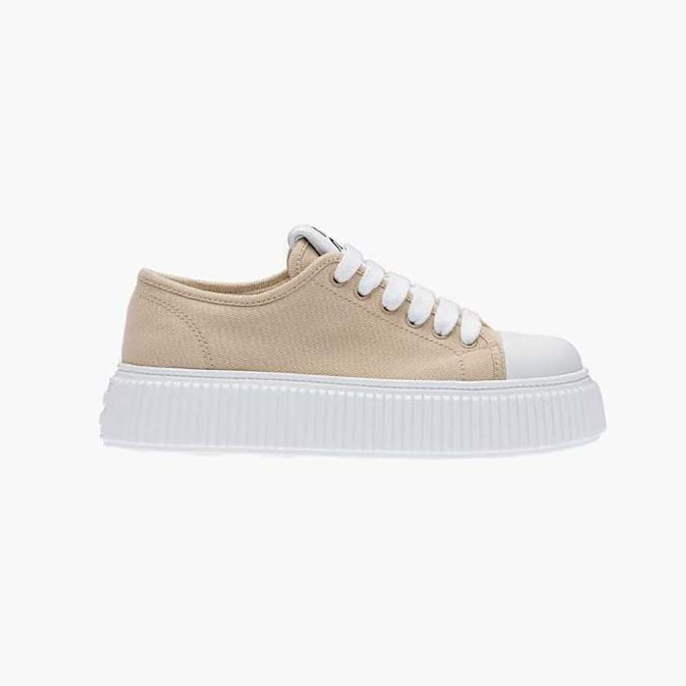 Side profile of Miu Miu Women Denim Sneakers EVA Sole with Logo-Pink