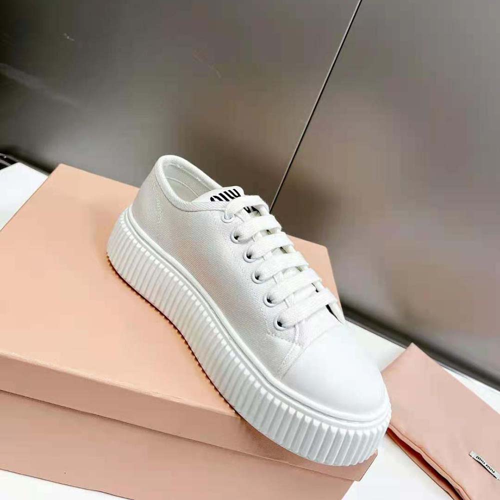 Miu Miu Women Denim Sneakers EVA Sole with Logo-White - image 7