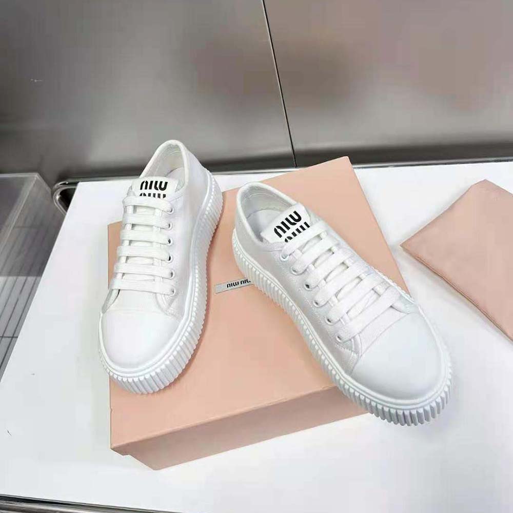 Miu Miu Women Denim Sneakers EVA Sole with Logo-White - image 4
