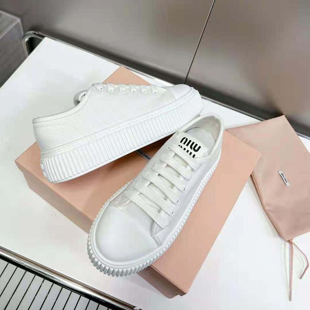 Miu Miu Women Denim Sneakers EVA Sole with Logo-White - image 6