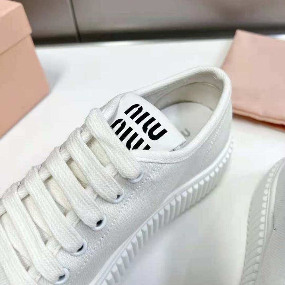 Miu Miu Women Denim Sneakers EVA Sole with Logo-White - image 9
