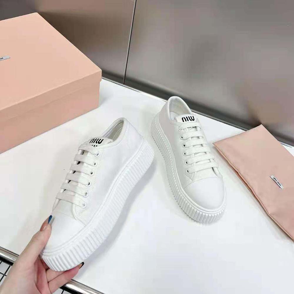 Miu Miu Women Denim Sneakers EVA Sole with Logo-White - image 5