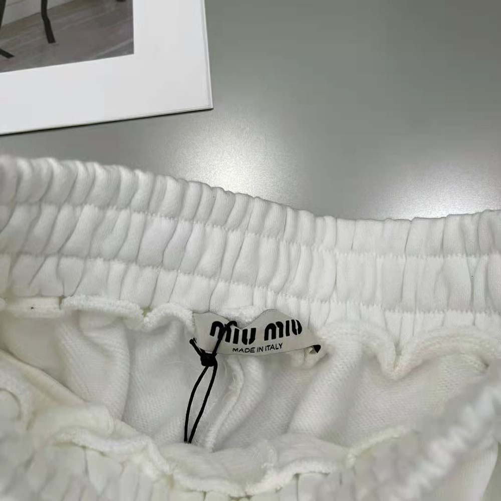 Miu Miu Women Embroidered Cotton Shorts with Embroidered Logo-White - image 10