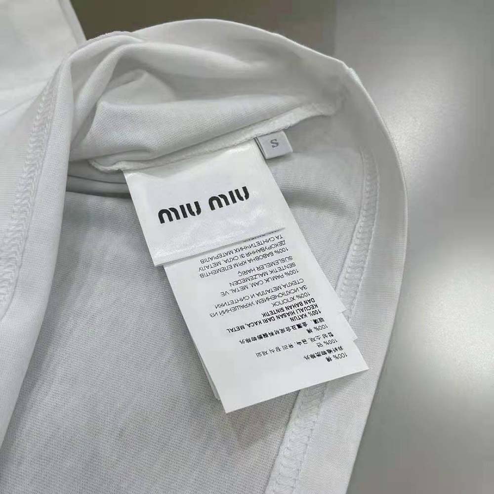 Miu Miu Women Embroidered Cotton T-shirt with Logo Patch-White - image 10