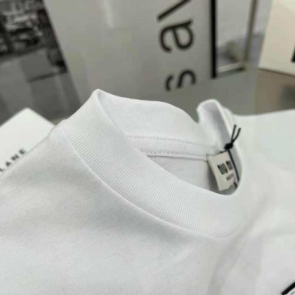 Miu Miu Women Embroidered Cotton T-shirt with Embroidered Logo-White - image 9