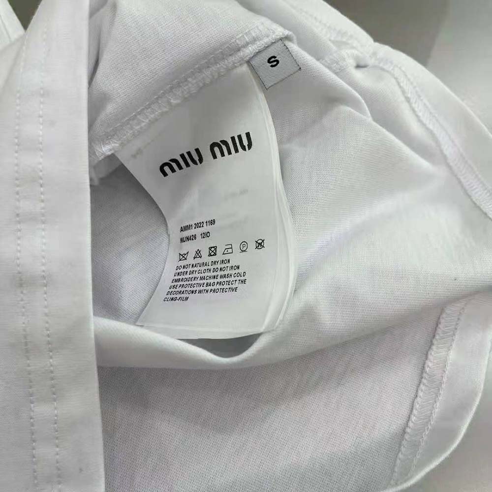 Miu Miu Women Embroidered Cotton T-shirt with Embroidered Logo-White - image 10