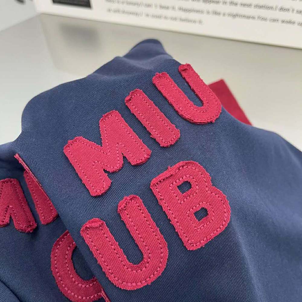 Miu Miu Women Jersey T-shirt with Embroidered Logo-Navy - image 8
