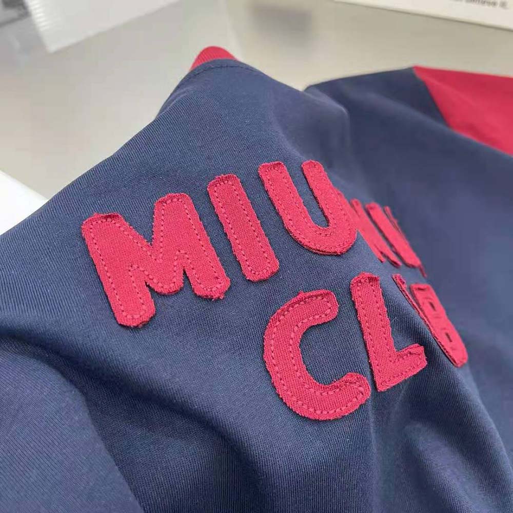 Miu Miu Women Jersey T-shirt with Embroidered Logo-Navy - image 9