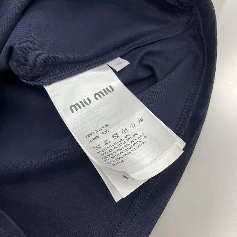 Miu Miu Women Jersey T-shirt with Embroidered Logo-Navy - image 10