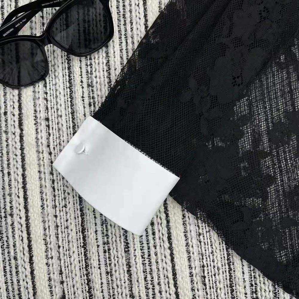 Miu Miu Women Lace Shirt with Knit Logo Label-Black - image 8