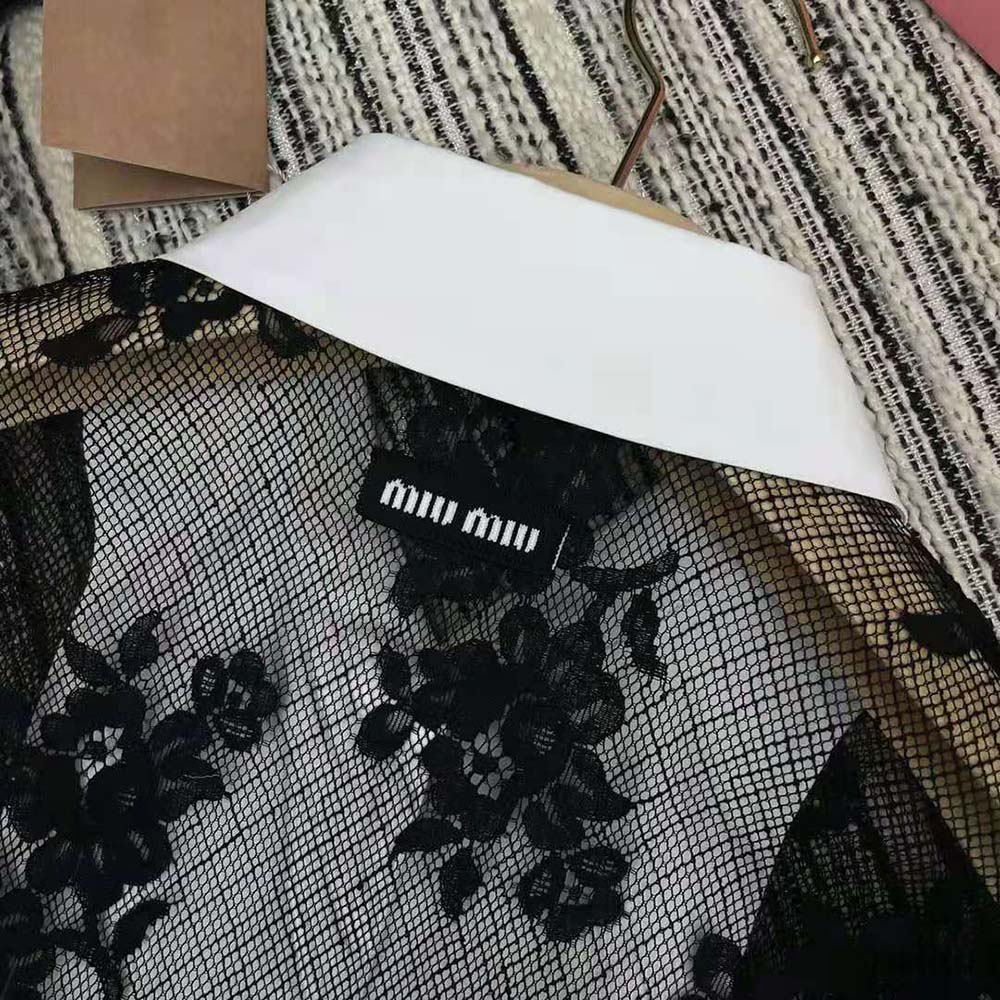 Miu Miu Women Lace Shirt with Knit Logo Label-Black - image 7