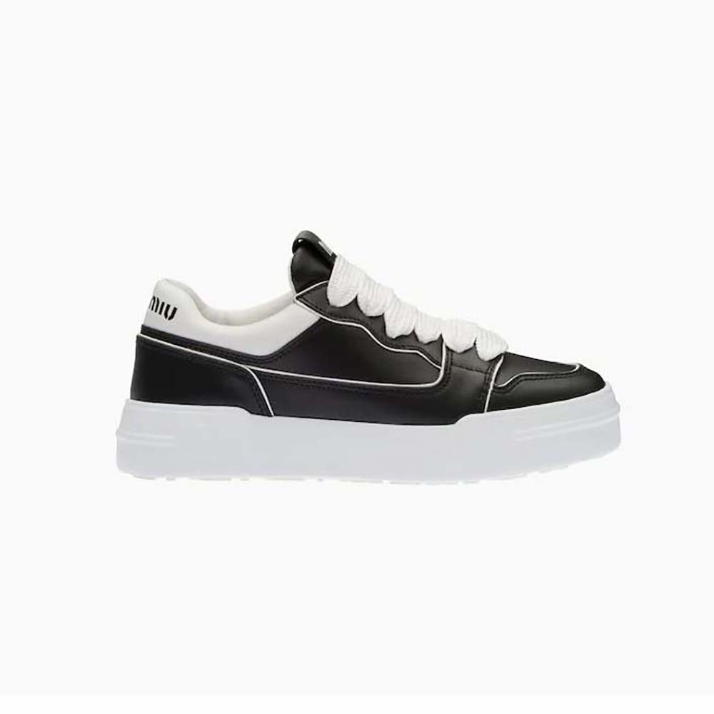 Side profile of Miu Miu Women Leather Sneakers-Black showing silhouette