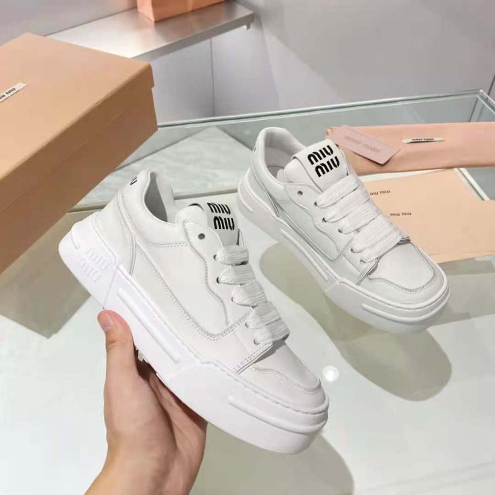 Miu Miu Women Leather Sneakers-White - image 4