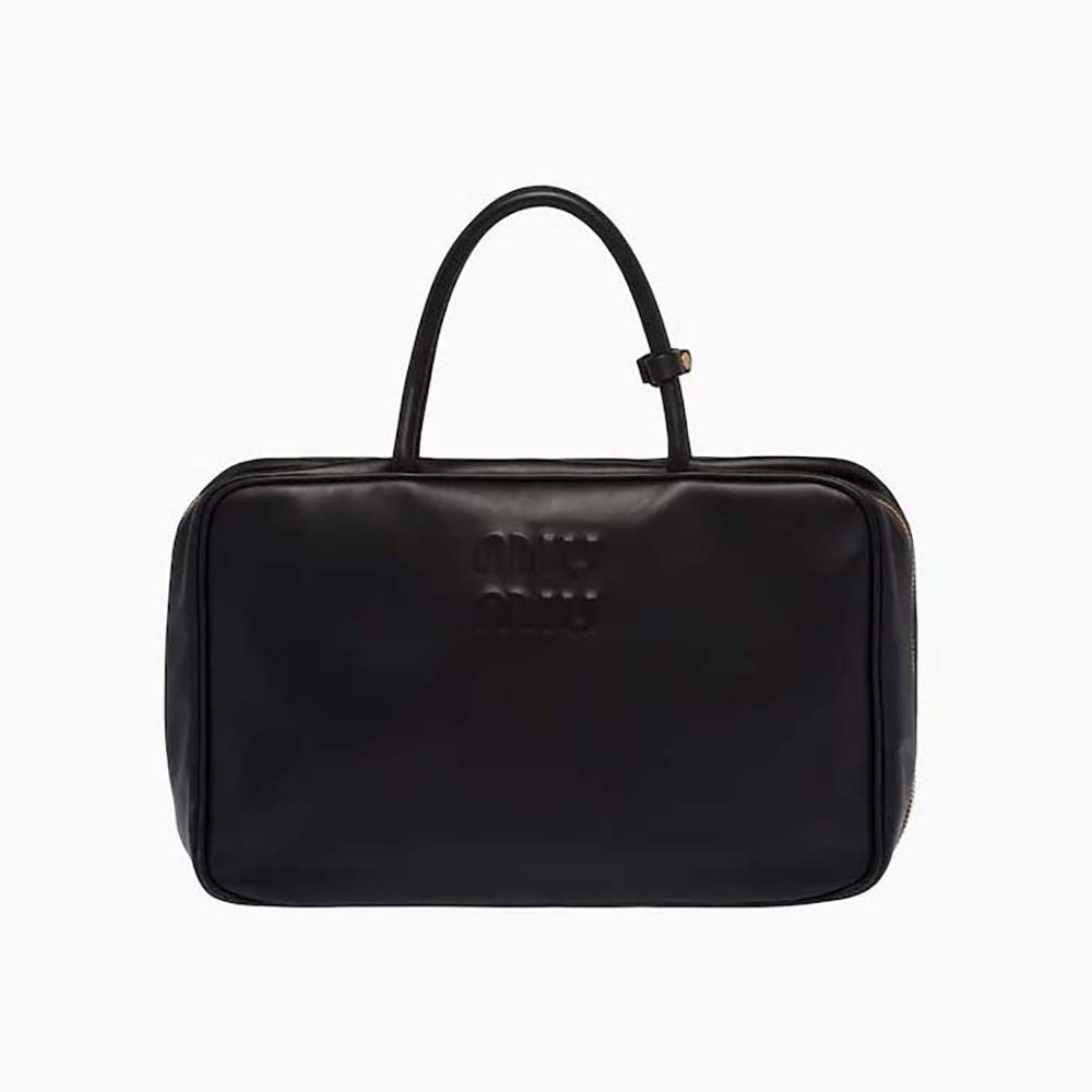 Front view of Miu Miu Women Leather Top-Handle Bag-Black showing shape