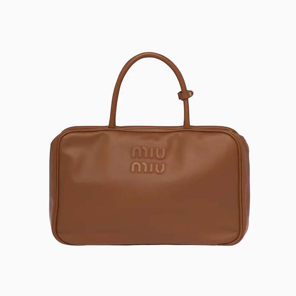 Front view of Miu Miu Women Leather Top-Handle Bag-Brown showing handle