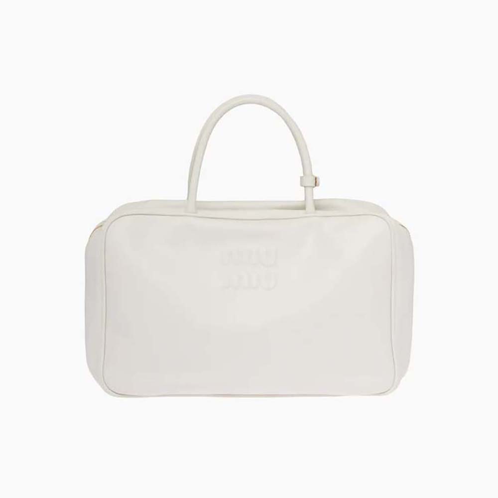 Front view of Miu Miu Women Leather Top-Handle Bag-White