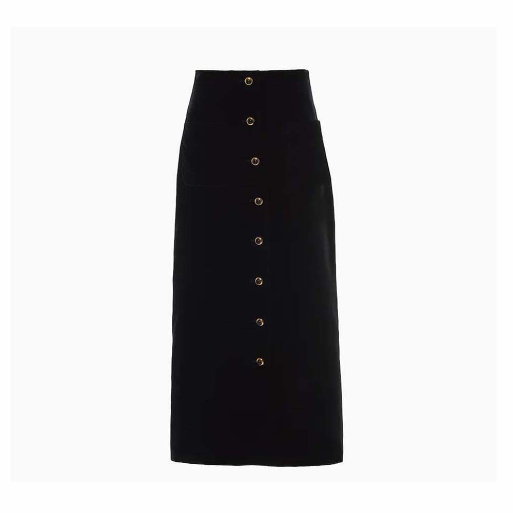 Front view of Miu Miu Women Long Velvet Skirt with Jacquard Logo in black