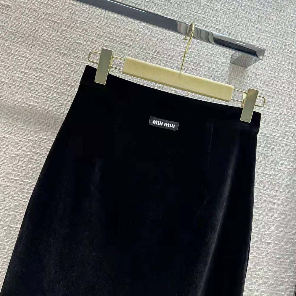 Miu Miu Women Long Velvet Skirt with Jacquard Logo - image 8