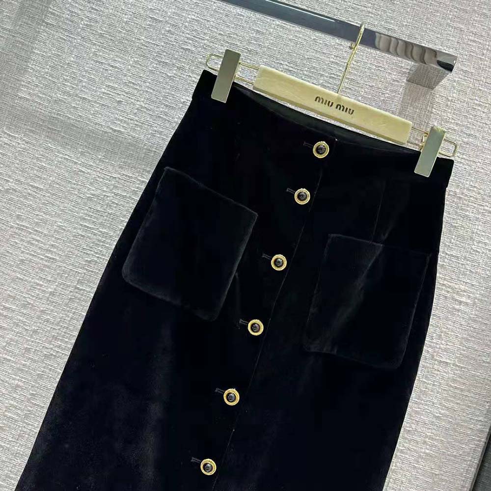 Miu Miu Women Long Velvet Skirt with Jacquard Logo - image 4
