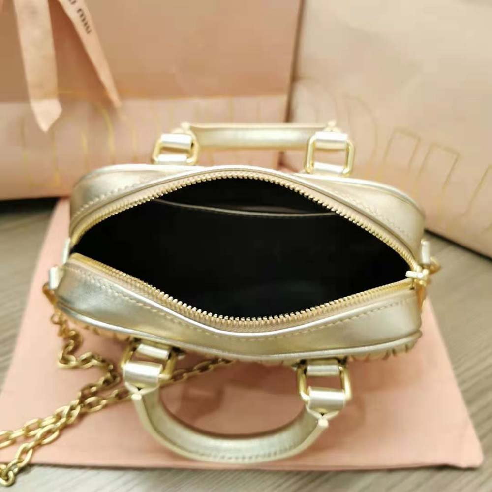 Miu Miu Women Matelassé Nappa Leather Top-Handle Mini-Bag-Gold - image 6
