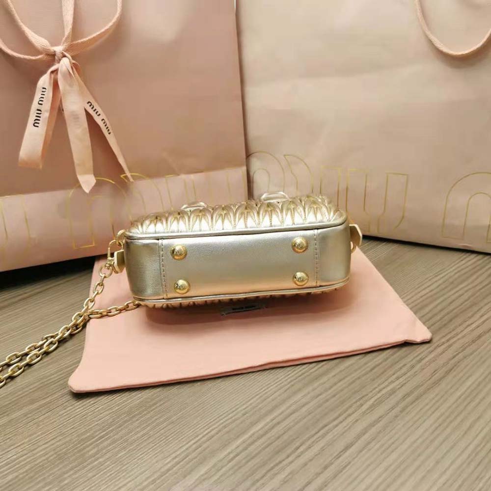 Miu Miu Women Matelassé Nappa Leather Top-Handle Mini-Bag-Gold - image 5