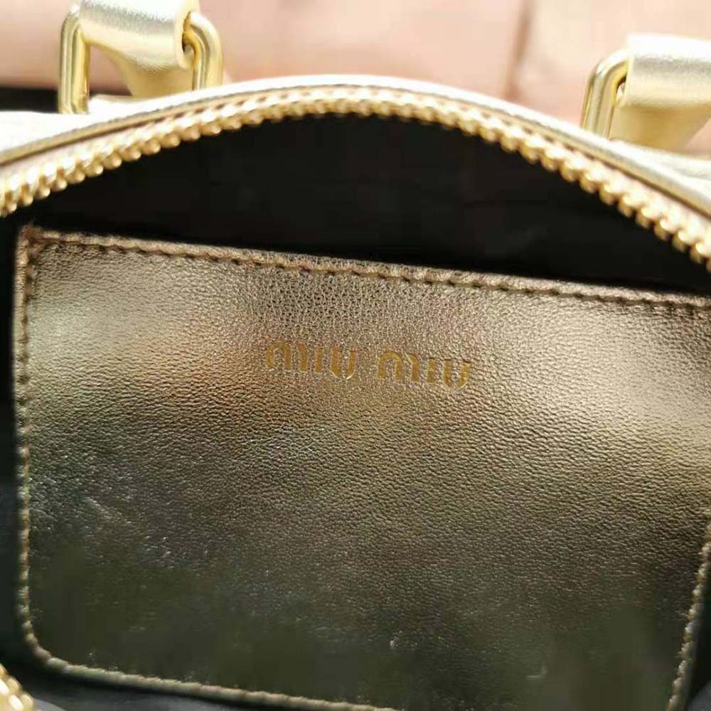 Miu Miu Women Matelassé Nappa Leather Top-Handle Mini-Bag-Gold - image 8