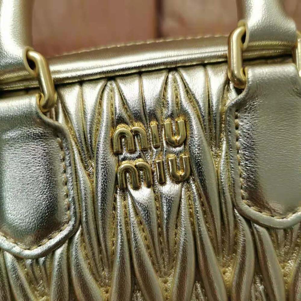 Miu Miu Women Matelassé Nappa Leather Top-Handle Mini-Bag-Gold - image 7