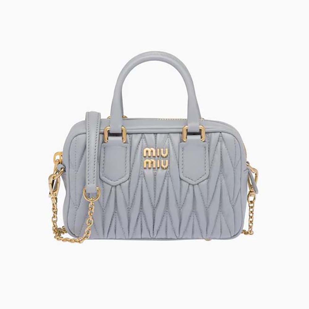 Front view of Miu Miu Women Matelassé Nappa Leather Top-Handle Mini-Bag-Silver