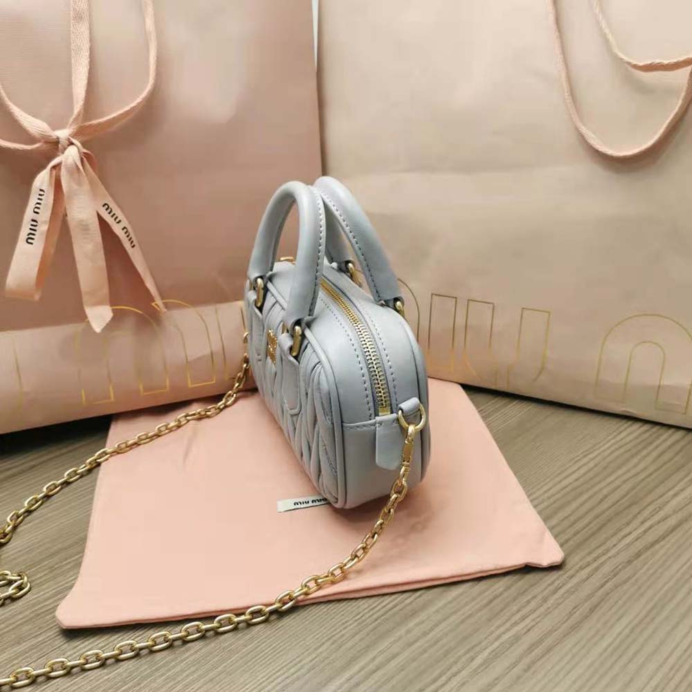 Miu Miu Women Matelassé Nappa Leather Top-Handle Mini-Bag-Silver - image 5