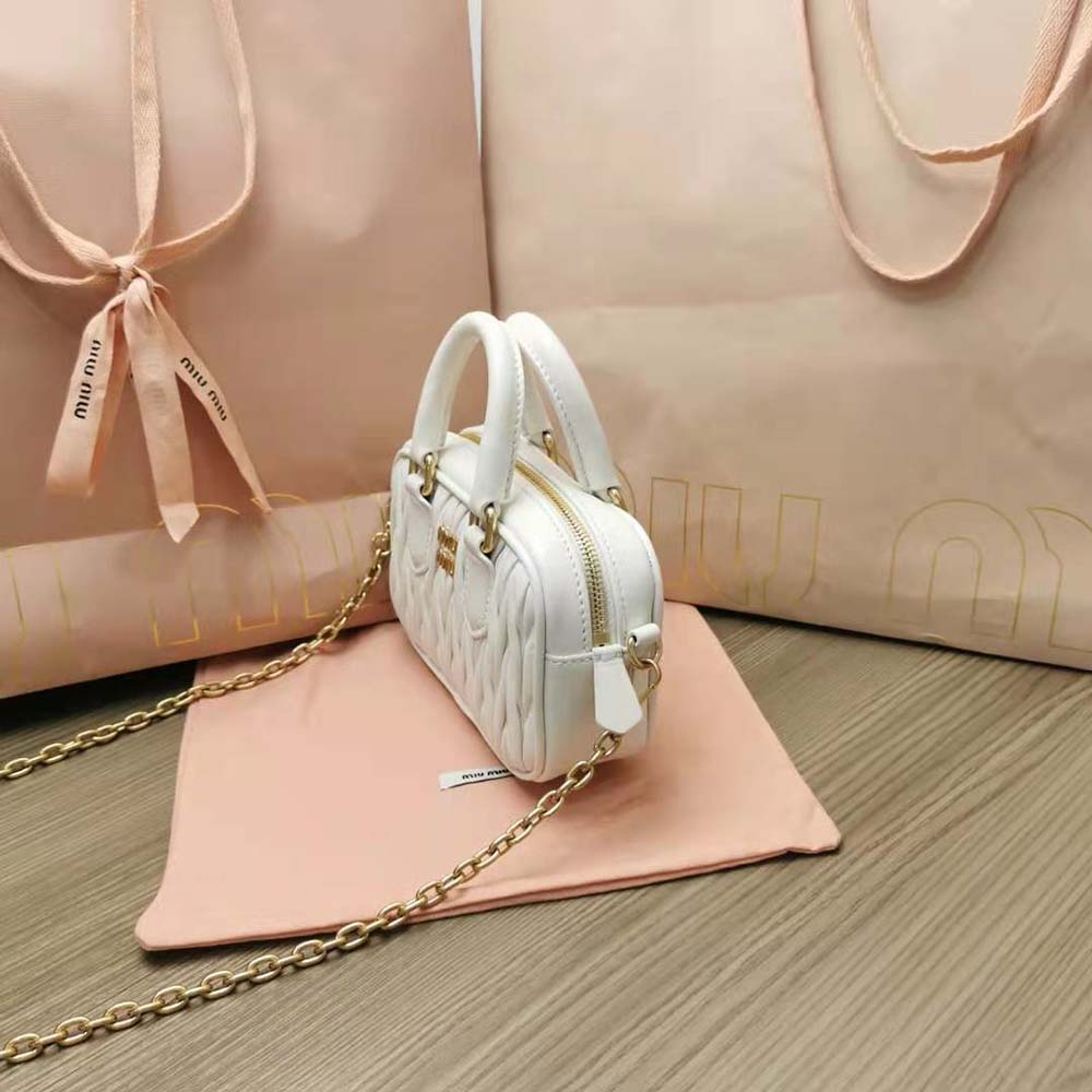 Miu Miu Women Matelassé Nappa Leather Top-Handle Mini-Bag-White - image 4