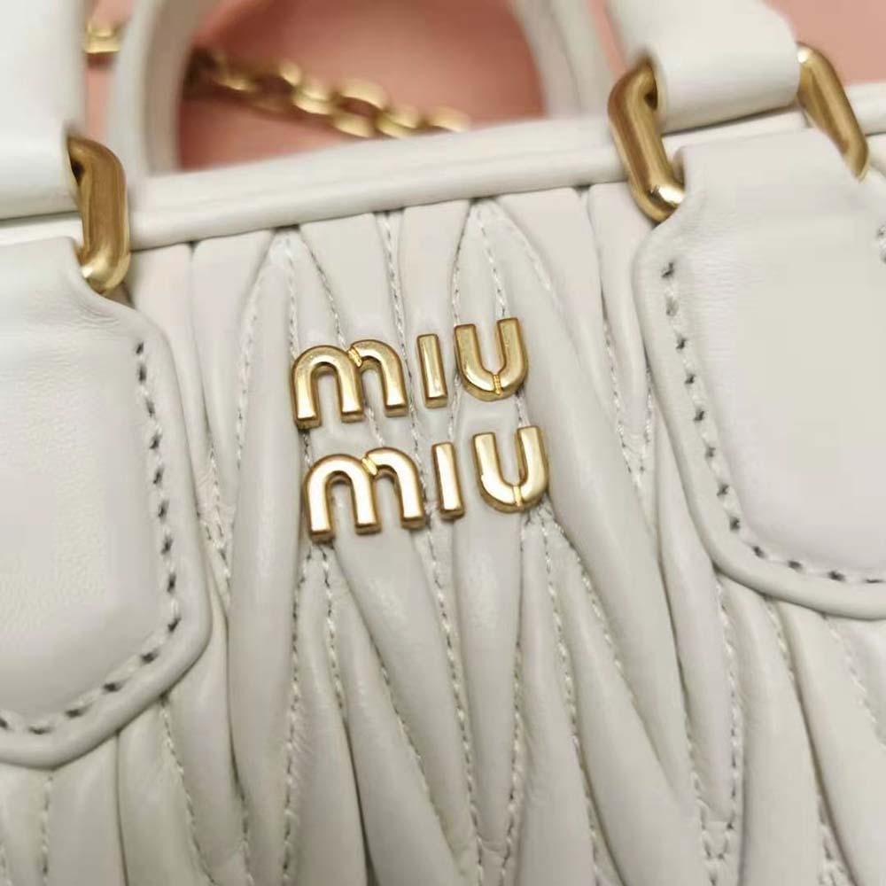 Miu Miu Women Matelassé Nappa Leather Top-Handle Mini-Bag-White - image 7