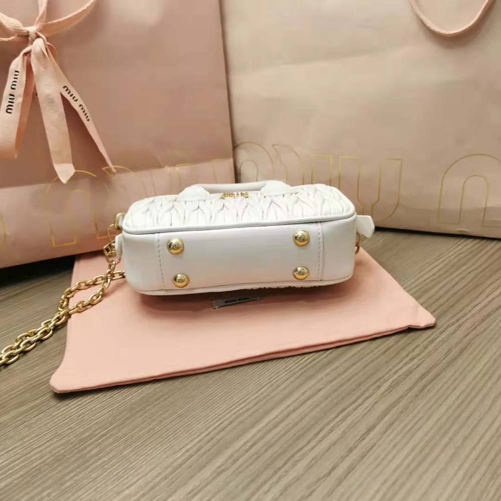 Miu Miu Women Matelassé Nappa Leather Top-Handle Mini-Bag-White - image 5