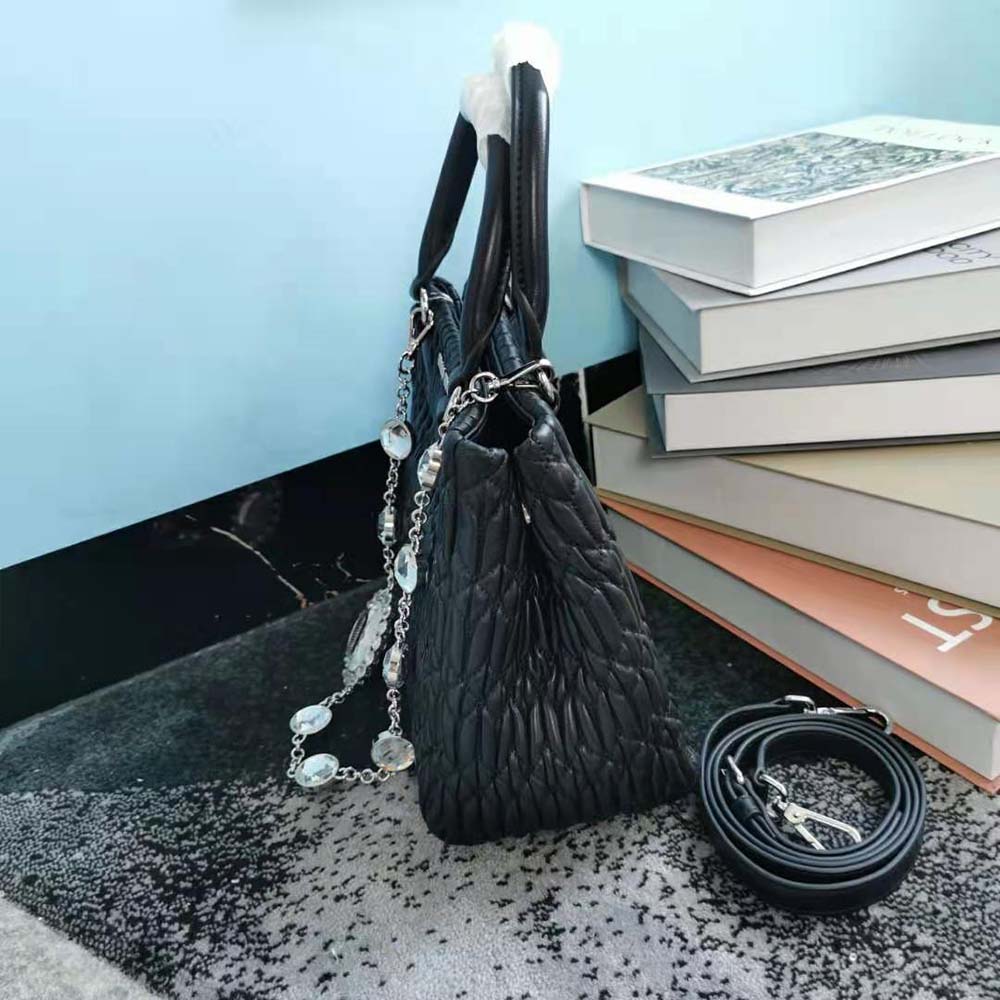 Miu Miu Women Miu Crystal Cloqué Nappa Leather Handbag-Black - image 4