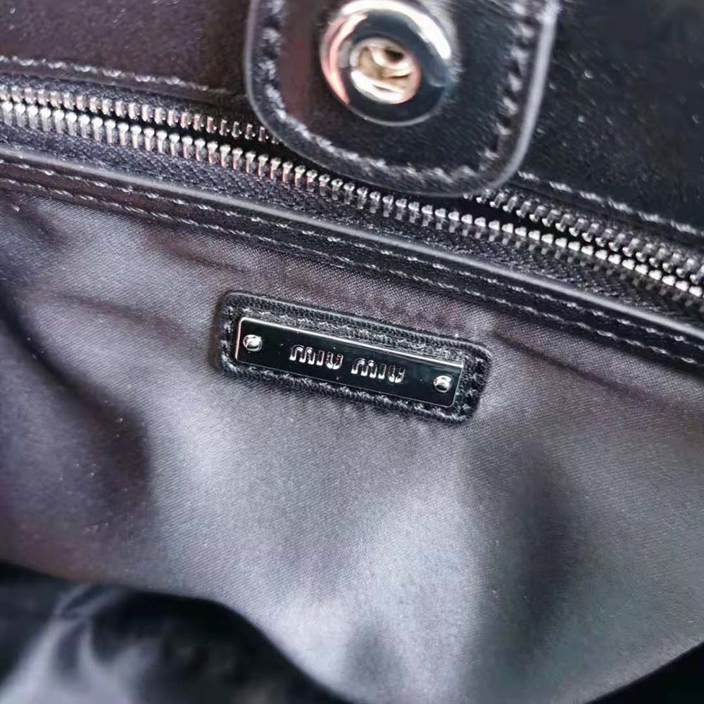 Miu Miu Women Miu Crystal Cloqué Nappa Leather Handbag-Black - image 9