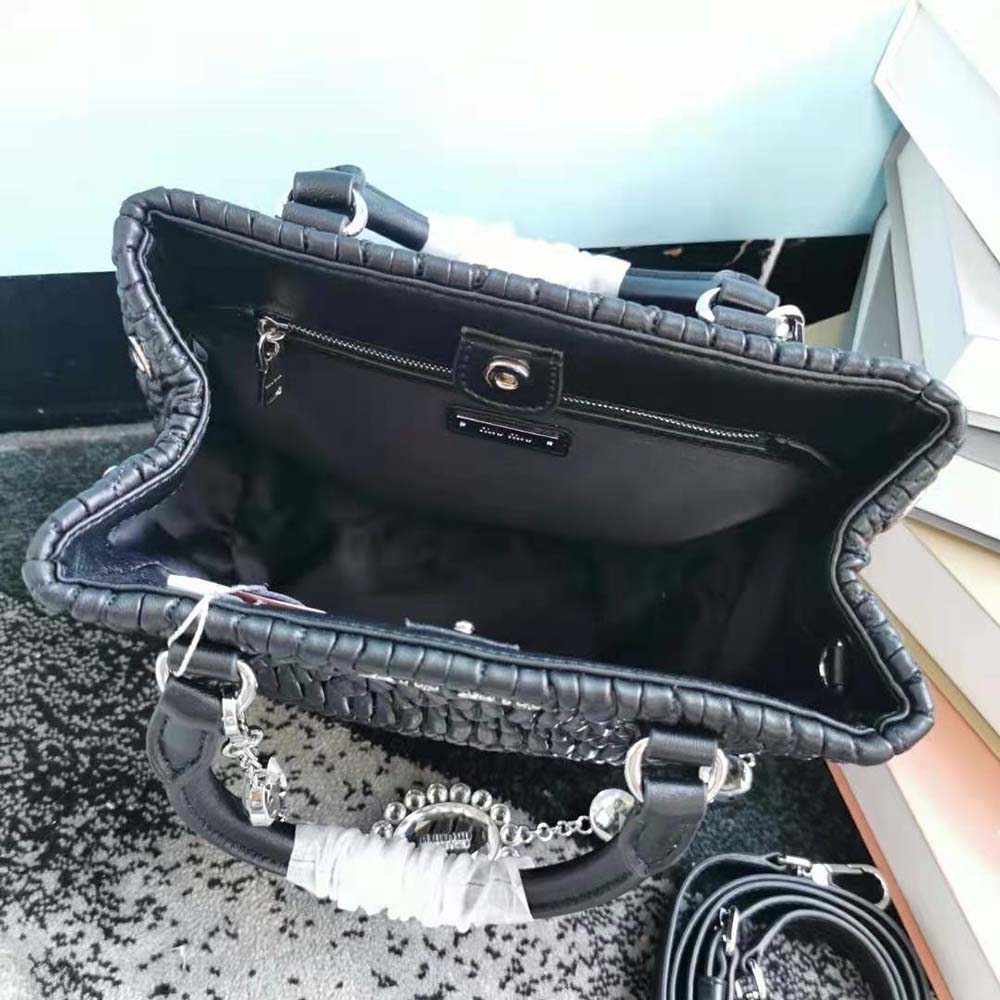 Miu Miu Women Miu Crystal Cloqué Nappa Leather Handbag-Black - image 6
