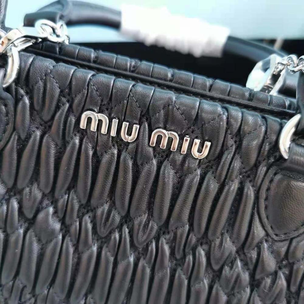 Miu Miu Women Miu Crystal Cloqué Nappa Leather Handbag-Black - image 7