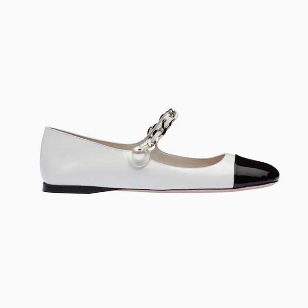 Side view of Miu Miu Women Patent Leather Ballerinas-White showing glossy finish