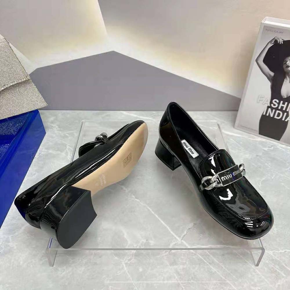 Miu Miu Women Patent Leather Loafers in 35 mm Heel Height-Black - image 10