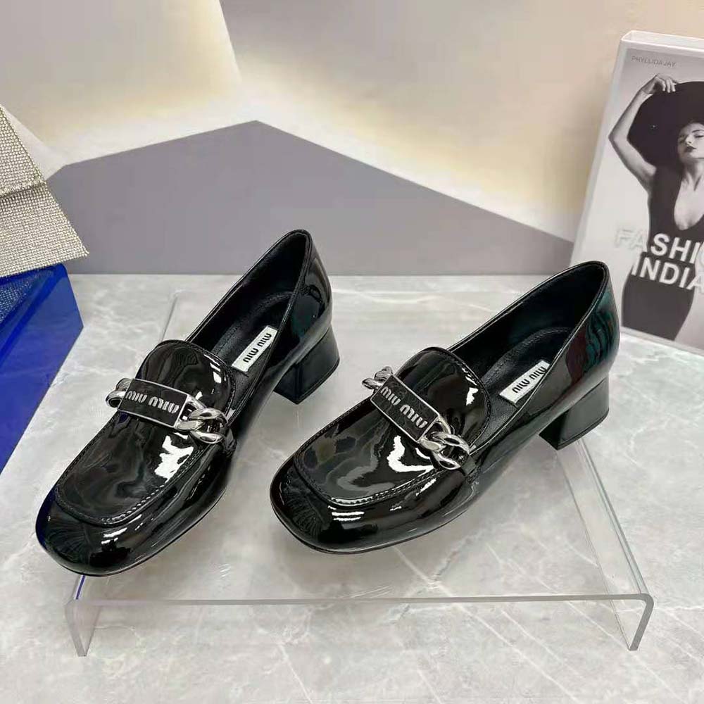 Miu Miu Women Patent Leather Loafers in 35 mm Heel Height-Black - image 4