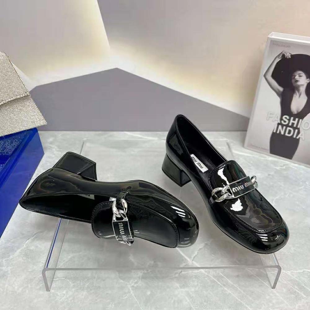 Miu Miu Women Patent Leather Loafers in 35 mm Heel Height-Black - image 6